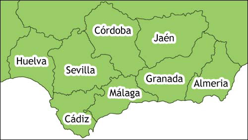 Mapa de Andalucía, Provincias